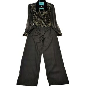 Women's Sz 12 John Roberts Vintage 80s Dance Retro Metallic Jumpsuit Shoulders